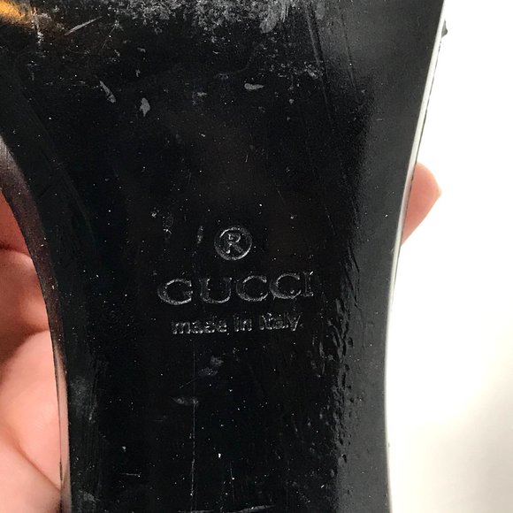 Gucci black monogram open toe mule block heel - Picture 9 of 11